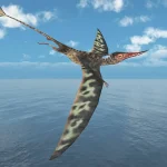 空中から水面スレスレを滑空し、表層を泳ぐ魚を牙で突き刺して捕食していた。